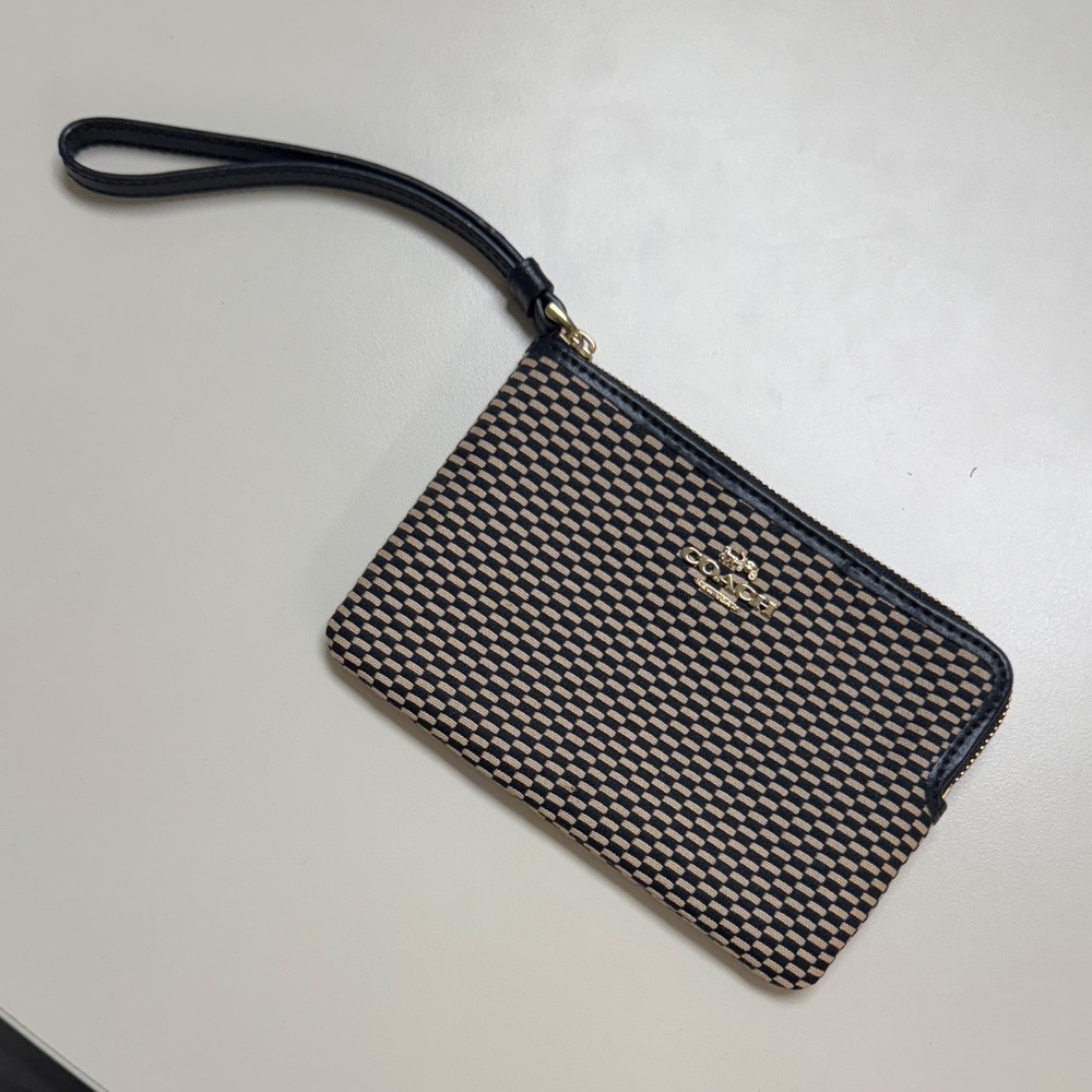 Coach Black and Brown Patterned Wristlet